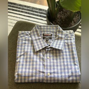 Kirkland Signature Blue and White Plaid Shirt